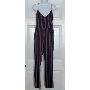 4/$30 **vertical striped navy blue jumpsuit size medium